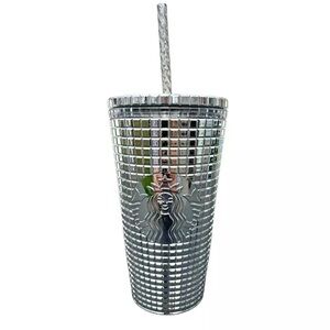 Starbucks Holiday Stainless Steel Tumbler with Cold Wrap 16oz Silver Chrome Grid